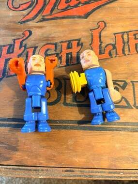 Lot of 2 Vintage Fisher-Price Construx Blue Worker Action Figures